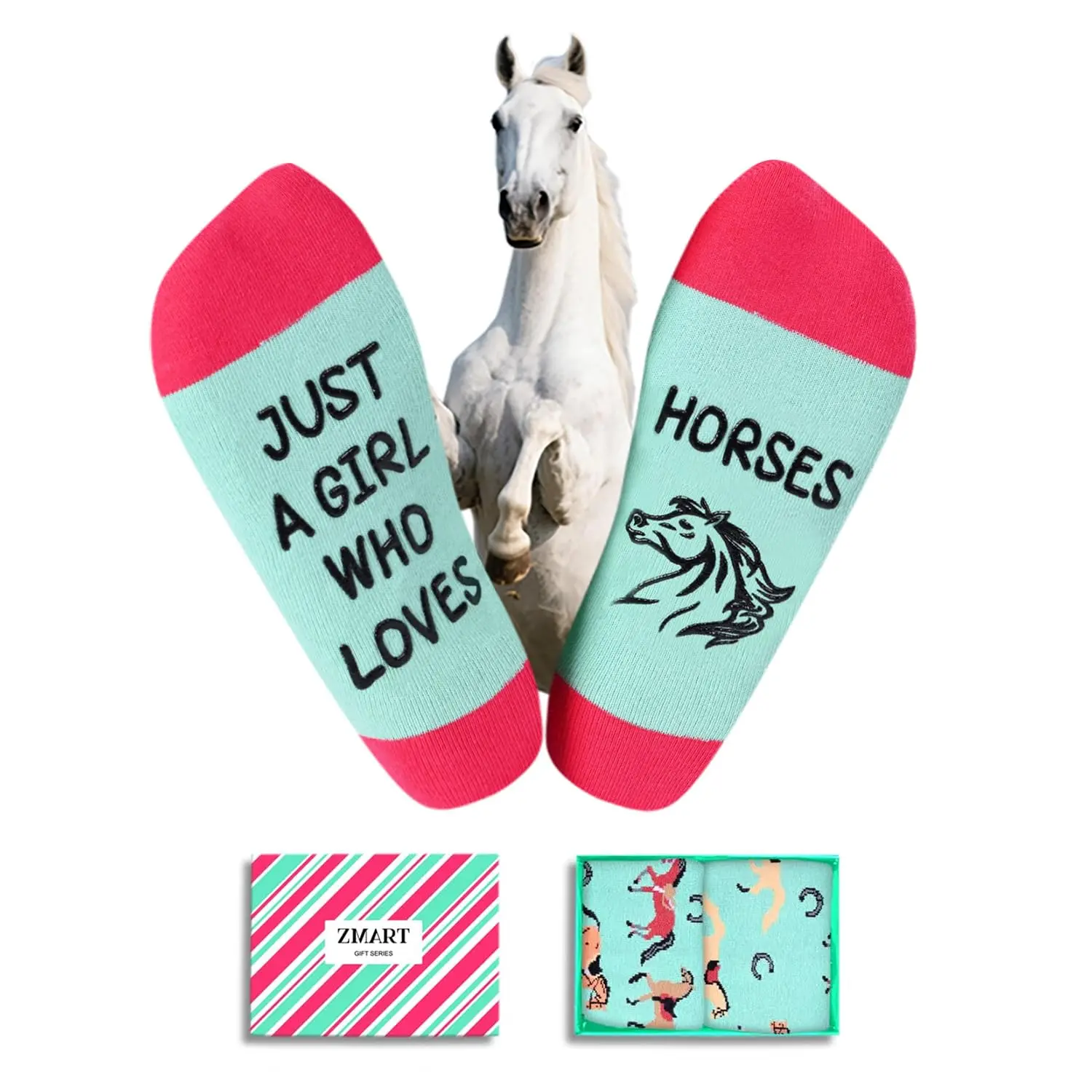 Zmart Funny Horse Sockts for Girls Horse Presents for Women Equestrian Gifts, Novelty Horse Socks