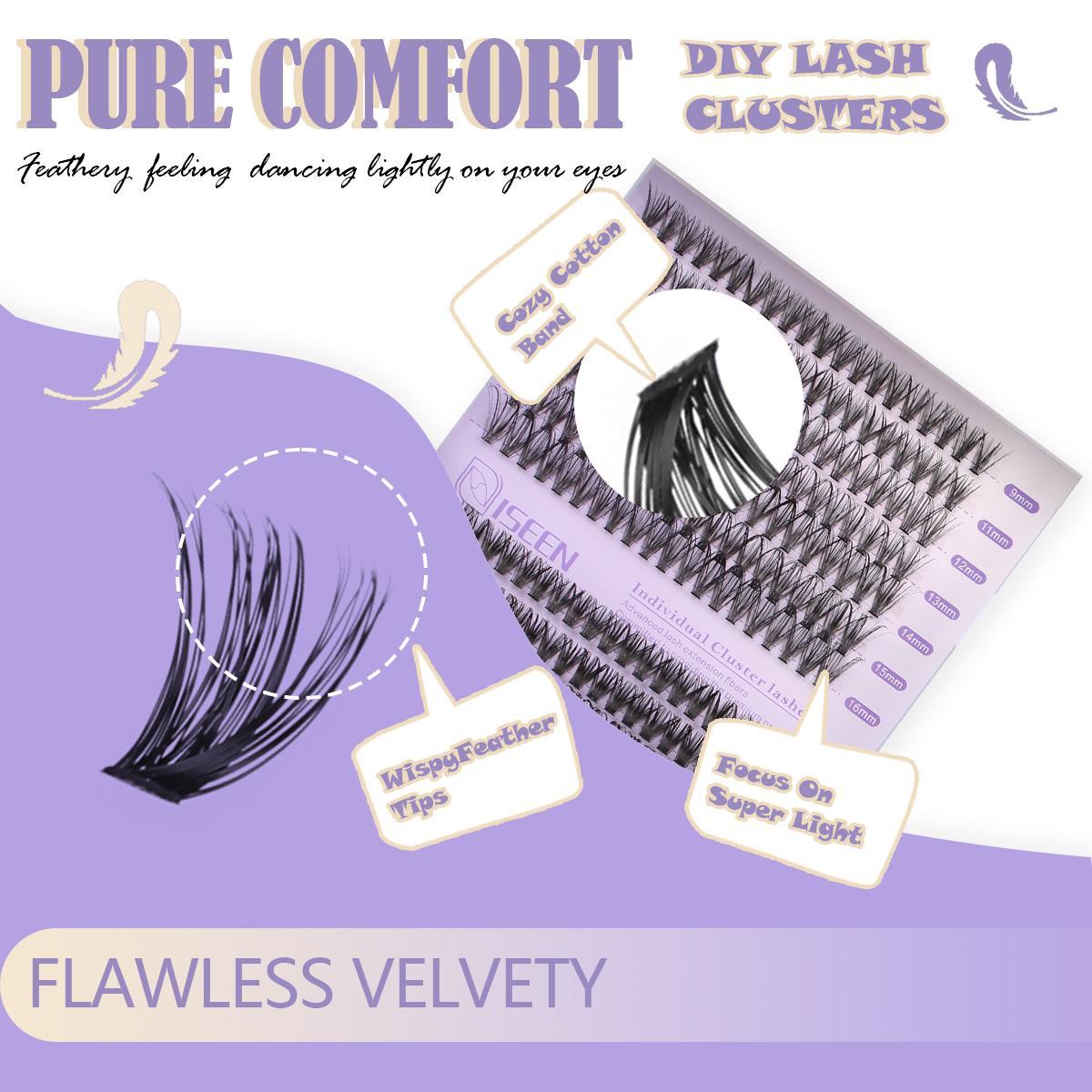 False Eyelashes Kit, 1 Set D Curl Eyelash Clusters, Fluffy Eyelash Clusters with Eyelash Glue, Remover, Brush & Tweezers, Eyelash Extension Kit for Women & Girls