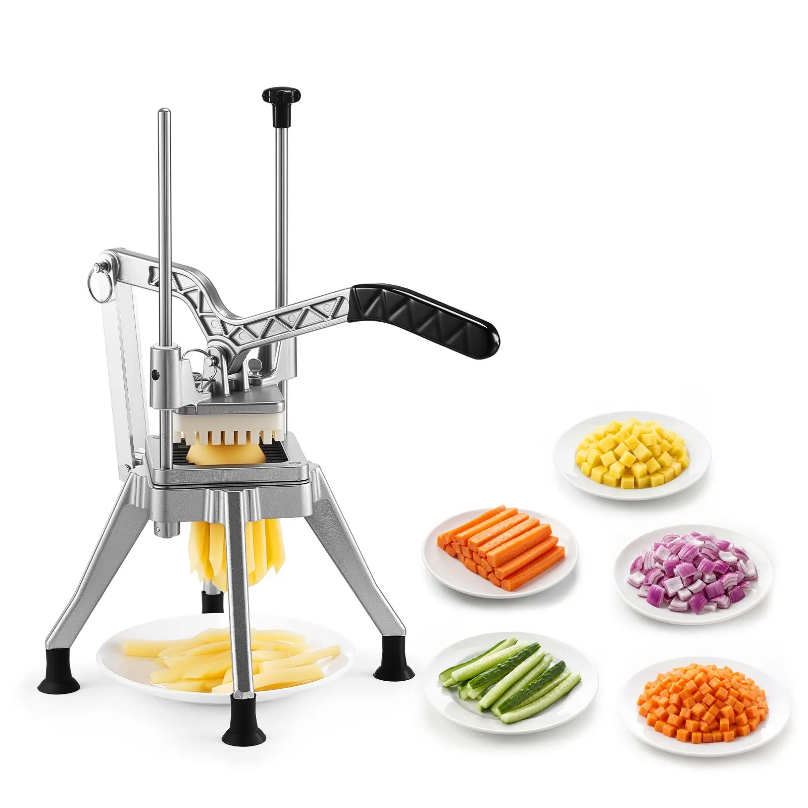 VEVOR Commercial Kitchen Utensils French Fry Cutter, 1/2" Blade Lever-Action Dicer, Ergonomic Handle Stainless Steel Slicer for Thick Cut Fries, Onion