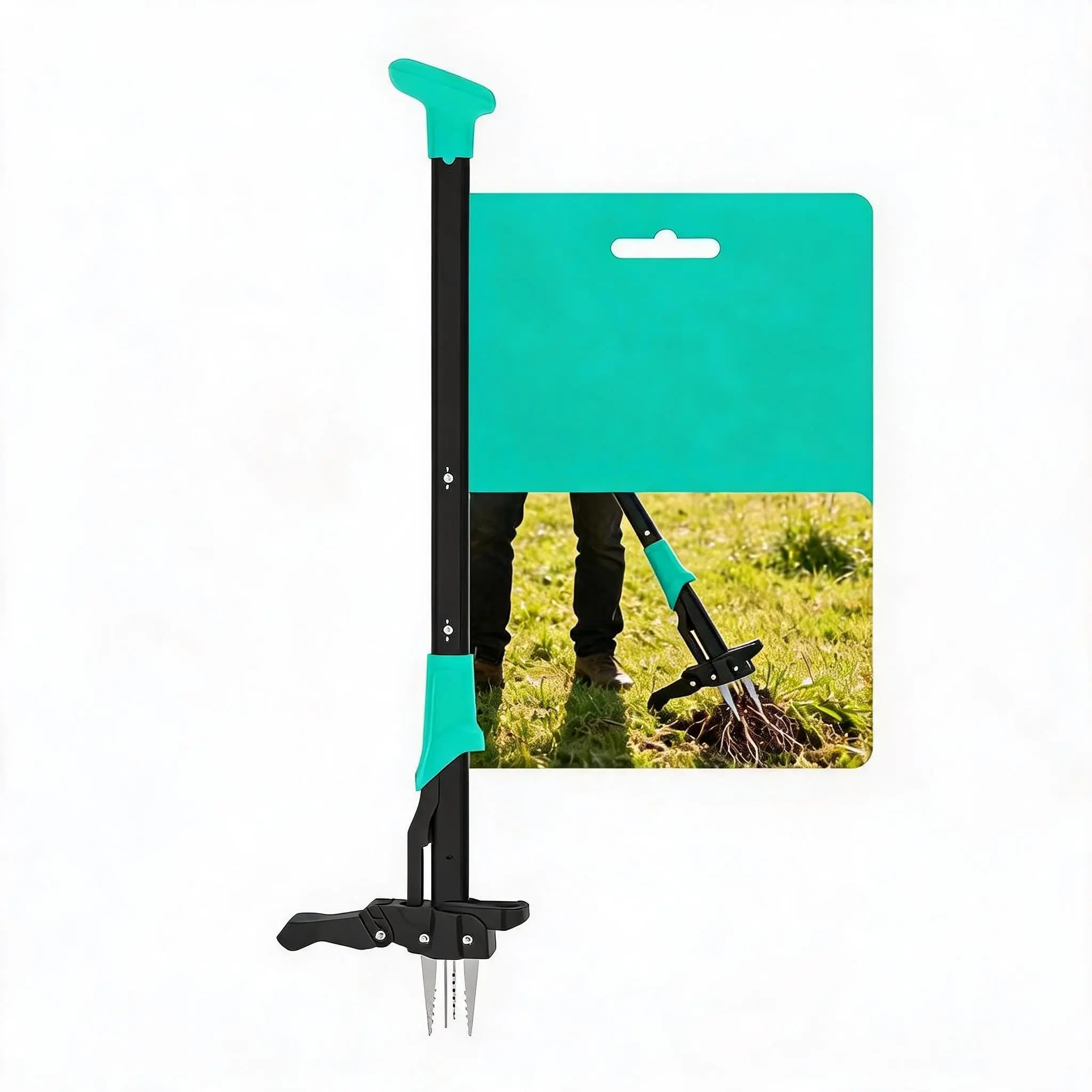 40" Long Handle Stand Up Weed Puller Gardening Tool with 4-Claw Heavy Duty Weeder and Ejector for Efficient Hand Weeding and Easy Weed Removal