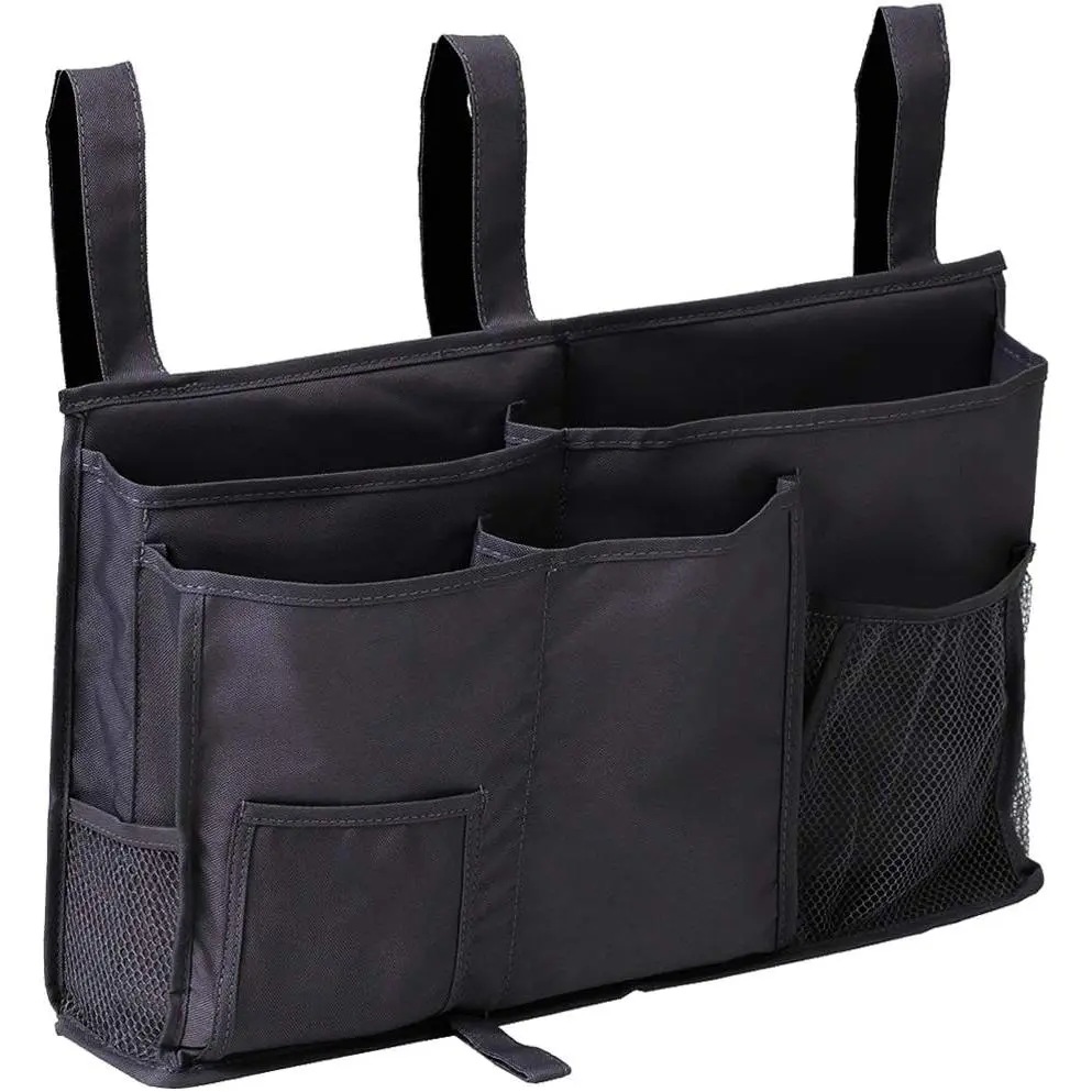 Organizer Caddy - Bedside, Bunk Bed, Hanging & Pocket Storage - Baby, Dorm, Hospital - Black