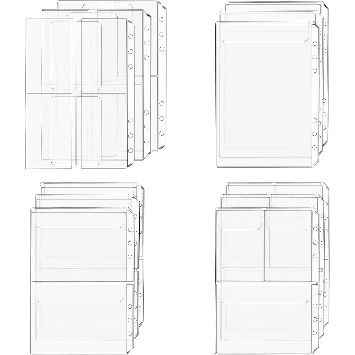 A5 Binder Pockets, 12 count A5 Size 6 Holes Binder Inserts,  Inserts Sleeves  Clear Binder Zipper Folders Document Filing Bags for 6-Ring Notebook Binder Loose Leaf Bags, Clear