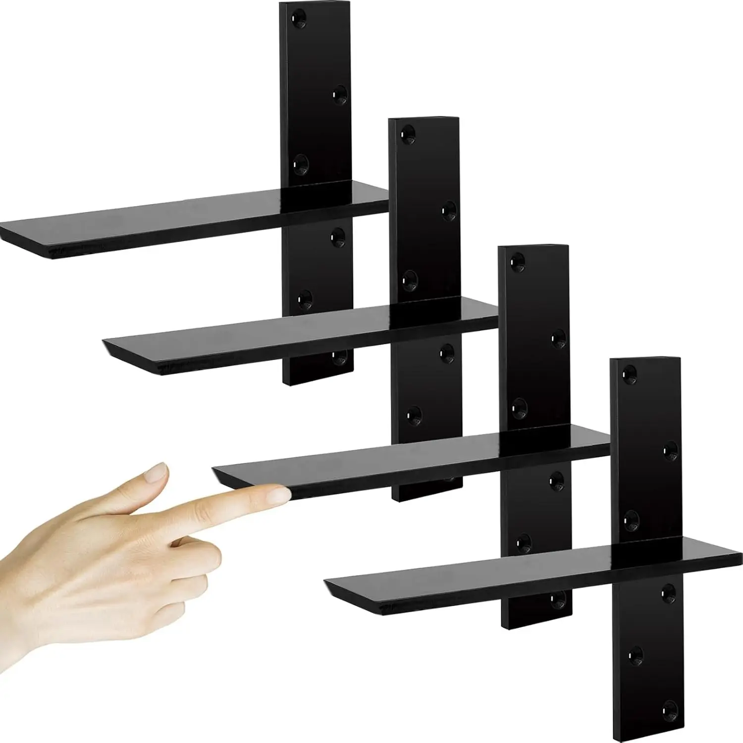3/8" Thick Heavy-Duty Floating Shower Bench Brackets - 12" L x 2.5" W Wall Mount Bracket, Free Hanging T Shelf Support Brackets for Vanity, Granite Countertops, Dishwashers,Bench Seats (4-Pack)