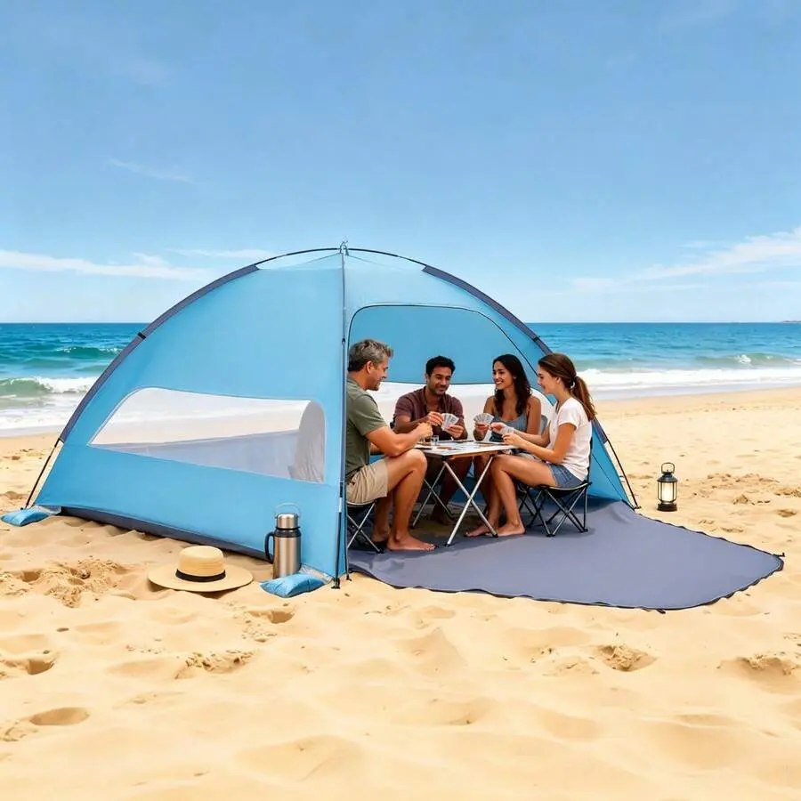Beach Tent Sun Shelter For 6 Person, UPF 50+ Protection, Portable Sun Shade Canopy With Carrying Bag & Sand Pockets, Lightweight And Easy Setup Beach Umbrella For Camping Fishing Outdoor Picnic