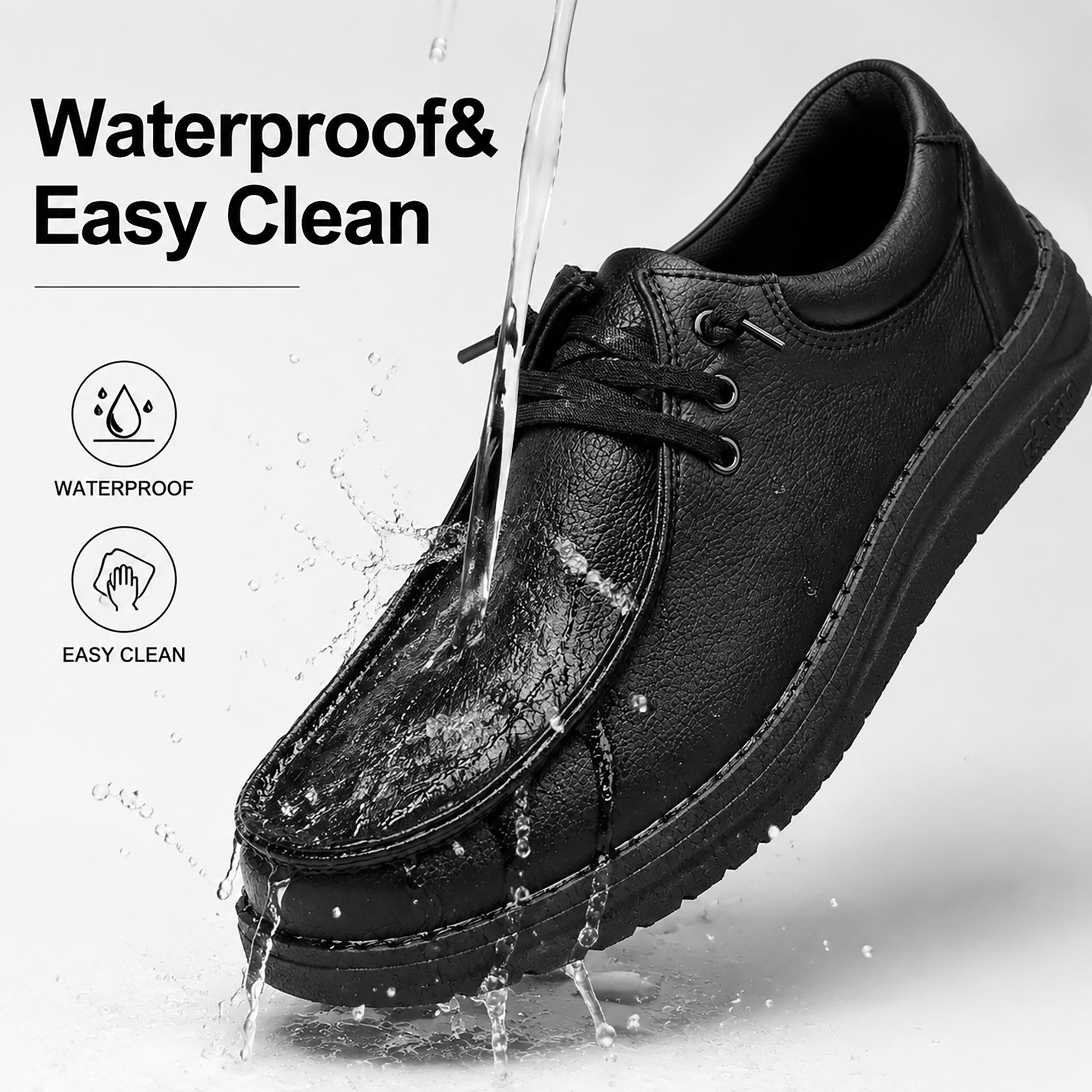 Unisex Closed Lace Leather Work Footwear - Soft, Cushioned, Slip-Resistant, Oil-Resistant Kitchen Walking Shoes for Chefs, Ideal for Long Shifts, Casual, Chefs/Servers, All Season