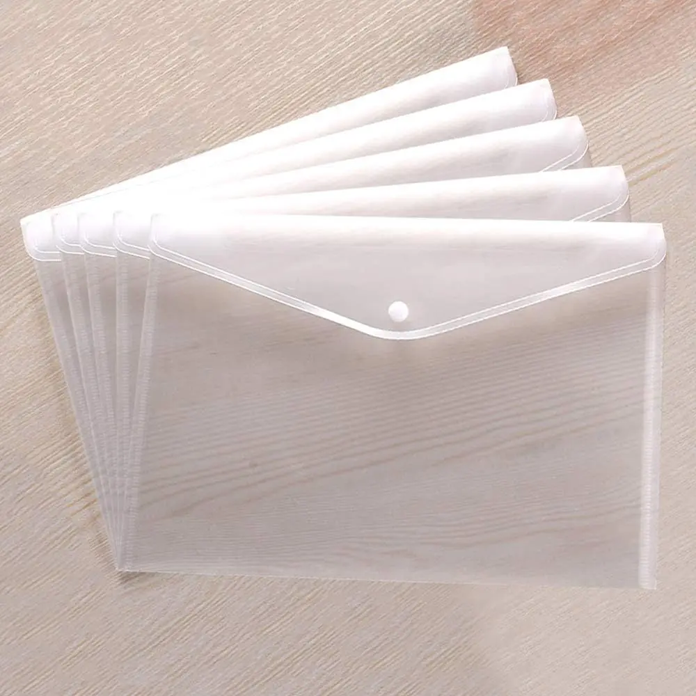 Transparent Waterproof Plastic Document Folders Poly Envelopes with Snap Button Closure for A4 Letter Size Paper 5 Pcs