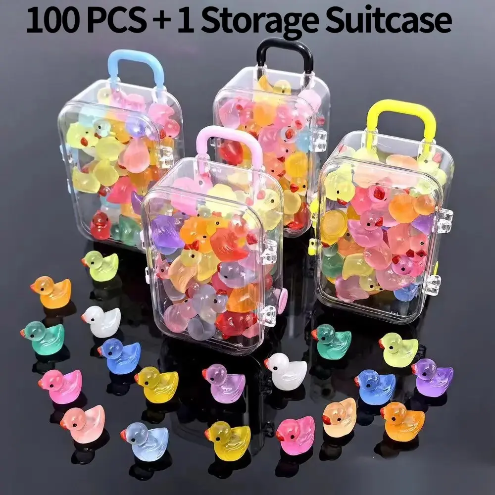Resin ducks, turtles, capybaras, Animal series figurines - 100PCS & 1 suitcase ornament set, home decor accessories, resin animal sculptures, suitable for home parties, living rooms, bars, office desks decor