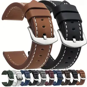 Retro Classic Leather Watch Strap, 20mm-22mm Universal Replacement Band, Compatible with Samsung Galaxy Watch 6/5/4 & Active 2/3, Durable Comfortable Wristband for Sports, Outdoor & Daily Wear