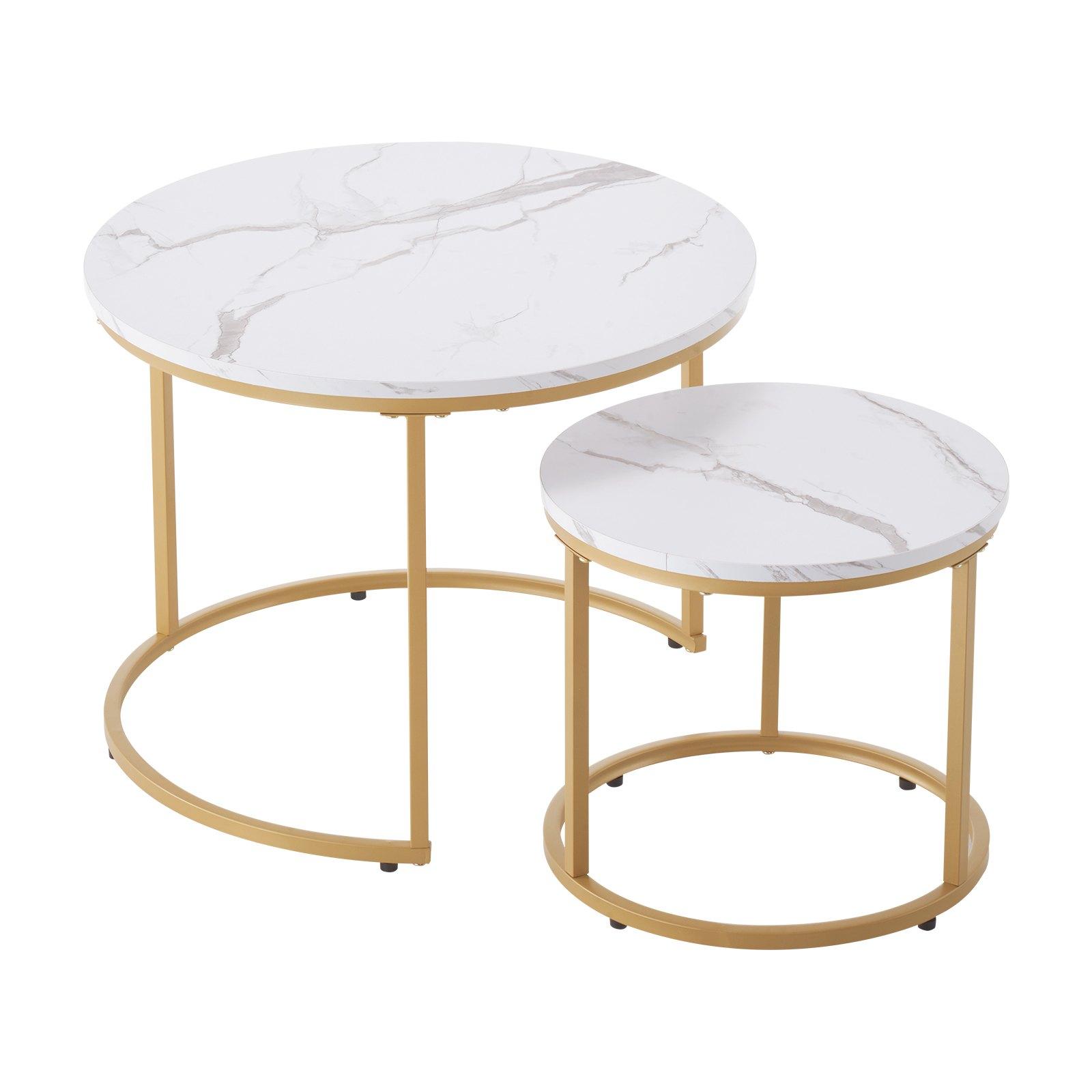 VEVOR Nesting Coffee Table Set of 2, 23.6 in Round Coffee Table, Nesting Tables for Small Place, Vintage End Side Tables Night Stand with Metal Frame, for Living Room, Bedroom, Office (White & Gold) VEVOR Nesting Coffee Table Set of 2, 23.6 in Round Coffee Table, Nesting Tables for Small Place, Vintage End Side Tables Night Stand with Metal Frame, for Living Room, Bedroom, Office (White & Gold)