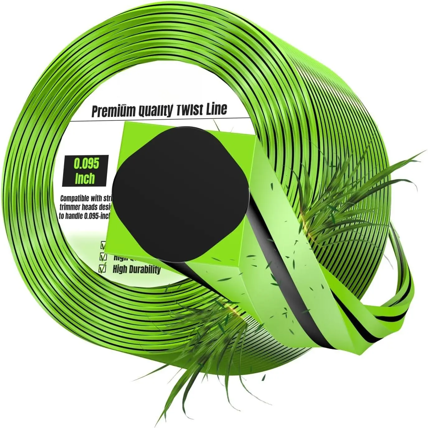 0.095'' Weed Eater String, Square-Twist Heavy Duty 095 Trimmer Line, 175ft, Fits Gas & Electric Trimmers, Tough Weed Removal, Ditch Clearing, Lawn Repair,  Edging, , Pro-Grade