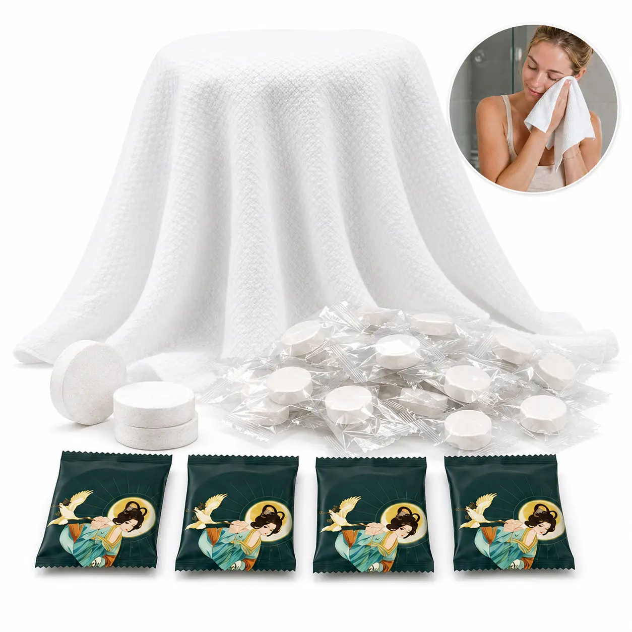 50 Pack Compressed Towels, Disposable Travel Towels Made with 100% Plant Fiber, Instant Expand Face Towels for Gym, Camping, Hiking & Outdoor Activities