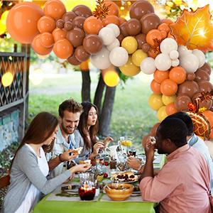 Thanksgiving Balloon Arch Kit, Pumpkin Fall Balloon Arch Kit with Orange Coffee Brown White Garland for Fall Baby Shower Thanksgiving Decorations Autumn Birthday Party