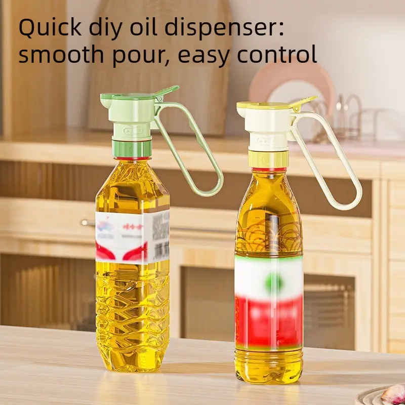 Bottle Spout Pourer With Handle Light Green Cream Color Flip Cap Leak Proof Spout Easy Flow Control Oil Dispenser Attachment Kitchen Cooking Gadget For Sauce Vinegar Condiment Home Kitchen Organizer Viral Practical Kitchen Tool