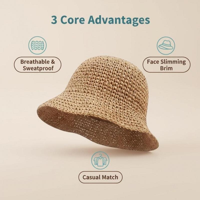 Chic Crochet Straw Bucket Hat for Women| Versatile Sun Protection Cap| Perfect for Daily Casual Wear