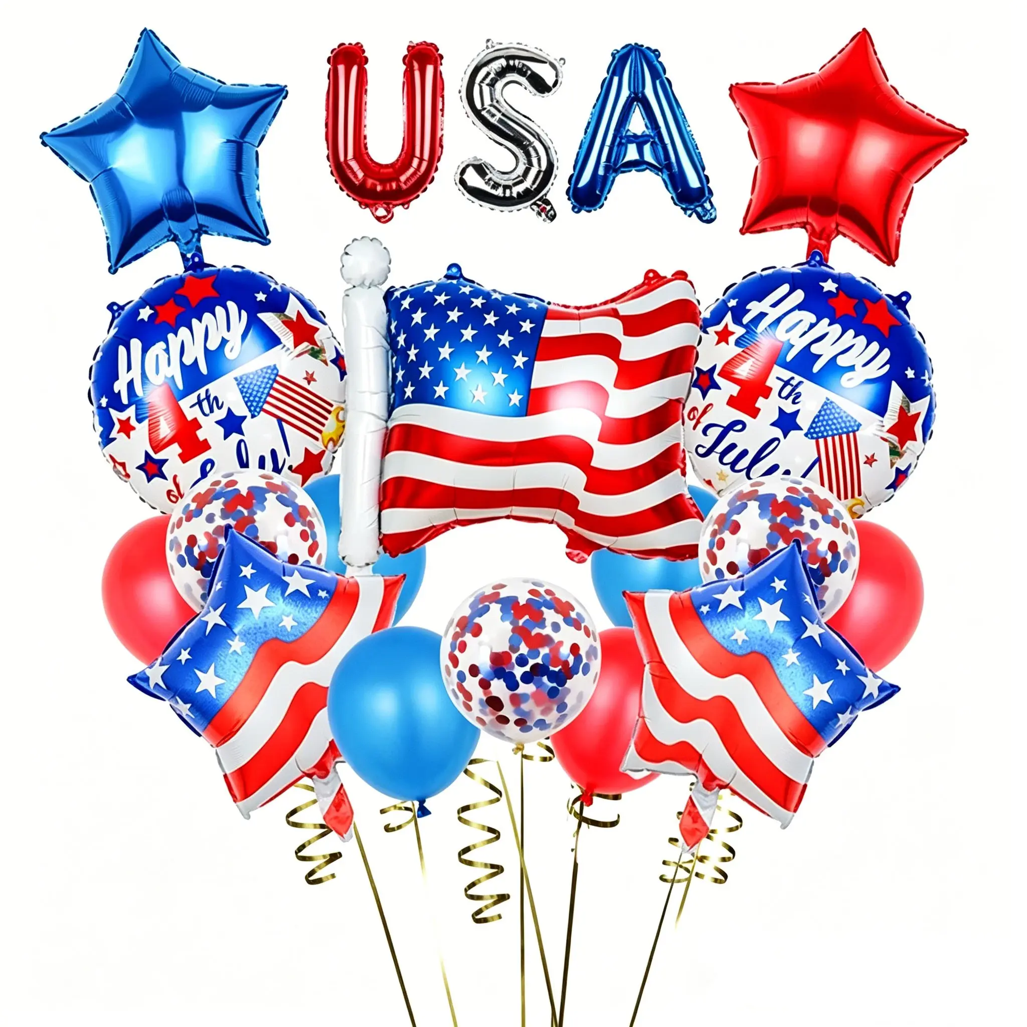 Usa Independence Day Balloon Bouquet Set, Usa Letter Aluminum Foil, Flag Shape Balloons, Festival Print Balloons, Outdoor Party Decorations