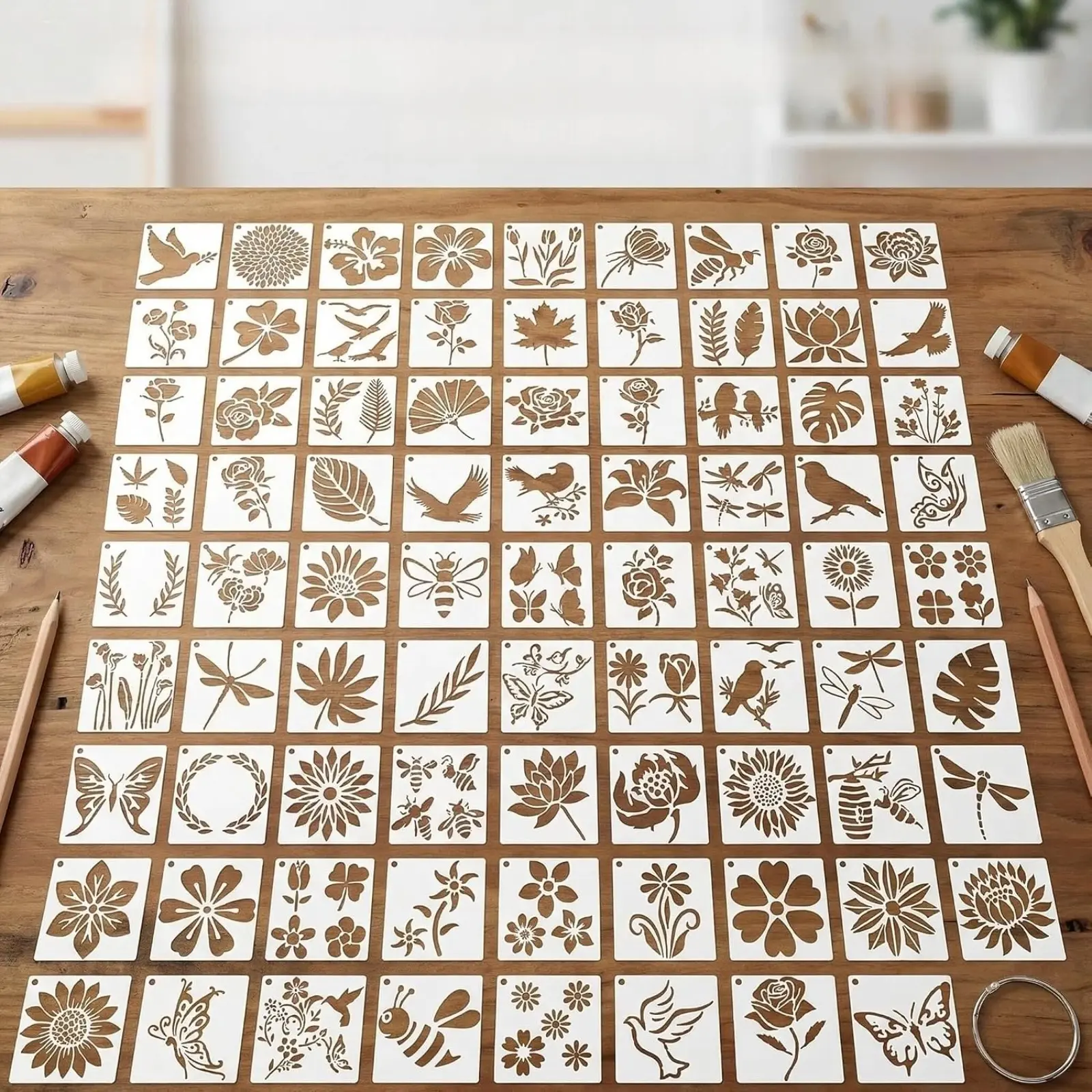 80 Pcs Botanical Stencils Set, 80 Pack Reusable Painting Stencils, DIY Craft Stencil Set in Multiple Sizes, Plastic Templates for Drawing on Wood, Fabric, Canvas, Wall, Scrapbooking, Art & Home Decor