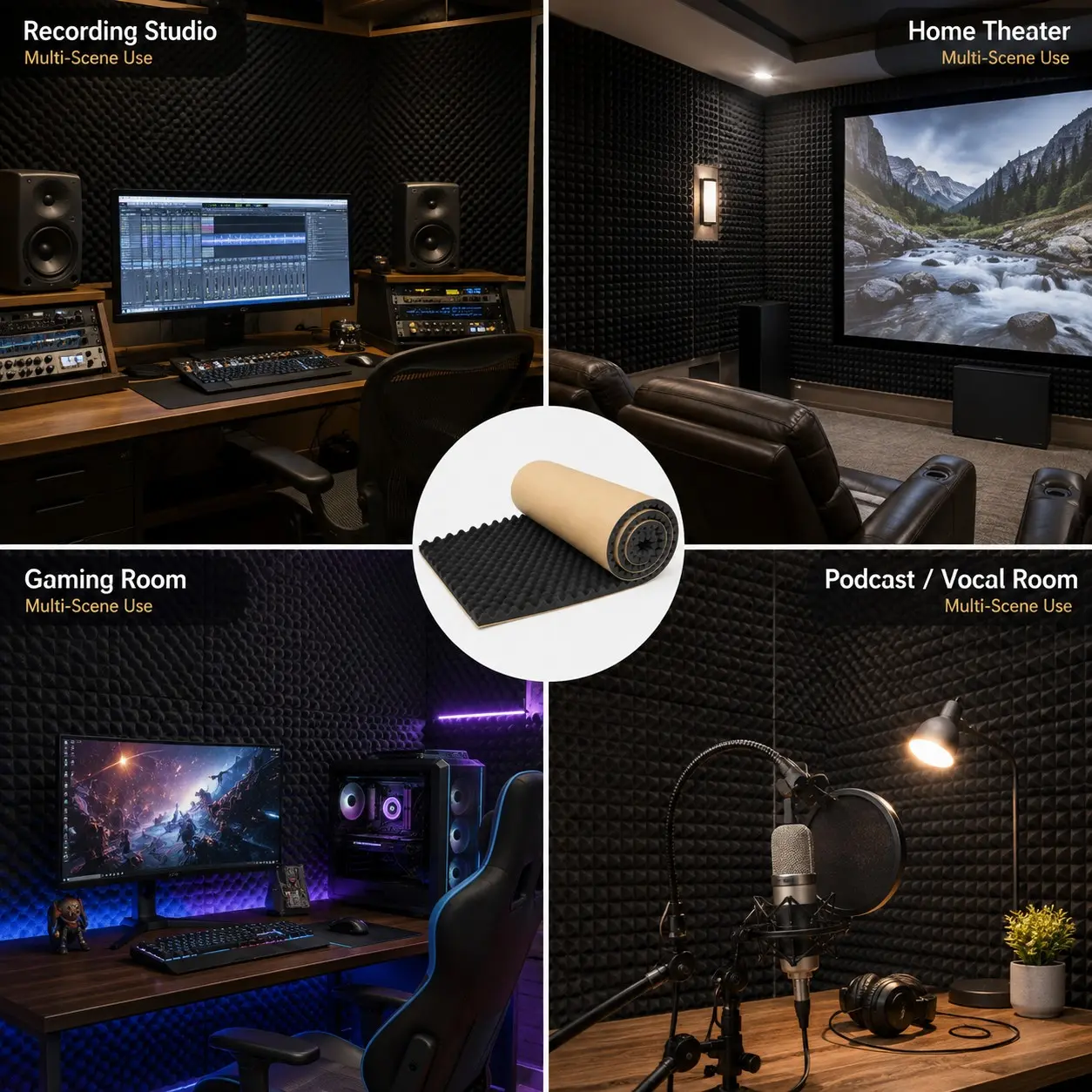 Self-Adhesive Egg Grid Sound Absorbing Foam Roll, 30cm X 100cm X 2cm, Ideal for Home Theater, Recording Studio, Gaming Room, Vocal Recording Space, Podcast