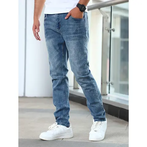 Men's Regular Fit Straight Leg Cotton Denim Jeans - Elastized, Lightweight, Chic, Casual Comfy Menswear Bottoms for Daily Wear, All-Season Streetwear Pants