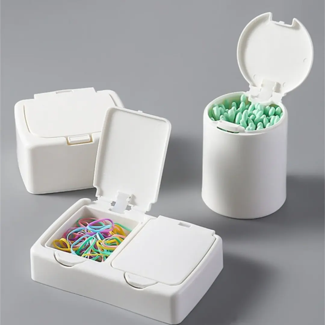 Mini Lidded Storage Box, Plastic Cotton Swab Container, Dust-Proof Desktop Organizer, Ideal for Makeup Pads, Hair Bands, Office Supplies, Small Items, Cosmetics Storage Box, Cosmetic Storage Holder, Beauty Supplies Organizer