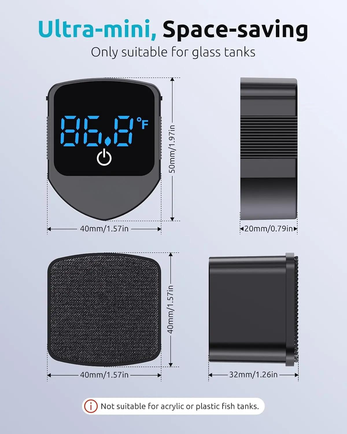 2 in 1 Aquarium Magnetic Cleaner with Digital Thermometer for Glass Tanks 1-30 Gallons Compact Efficient Cleaning Tool for Aquariums Home Water Temperature Monitoring Fish Tank Cleaner