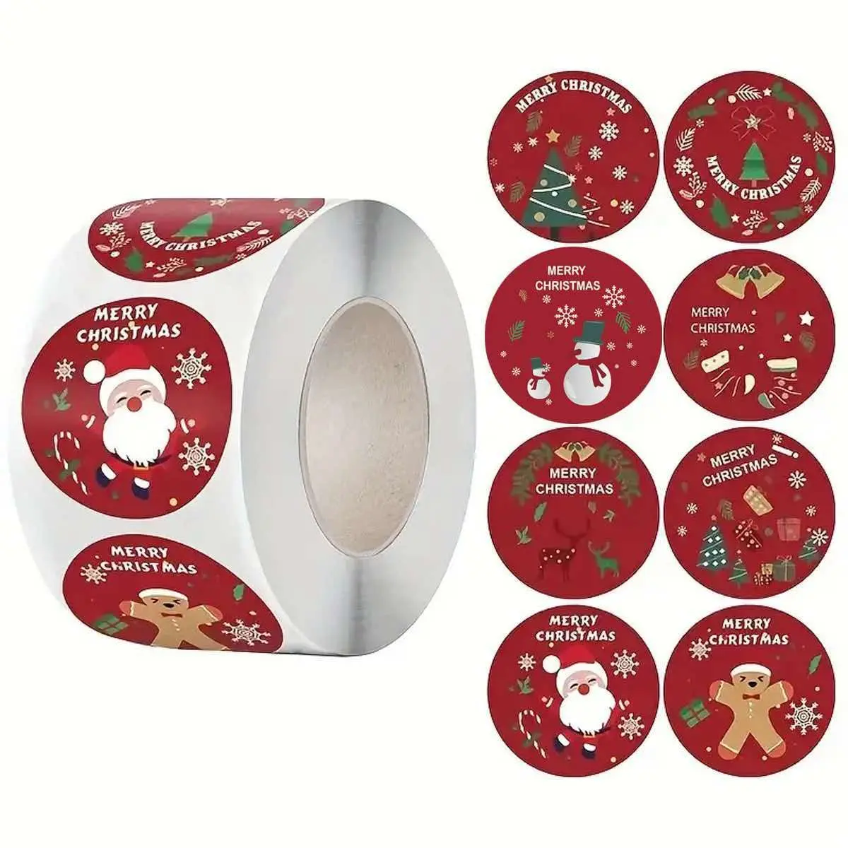 Christmas Stickers Vibrant Red Christmas Stickers,500pcs/roll, Festive Self-Adhesive "Merry Christmas" Labels for Gifts & Decorations, Easy Peel Holiday Sealing Tags, Christmas Decorations,Lovely Santa Claus
