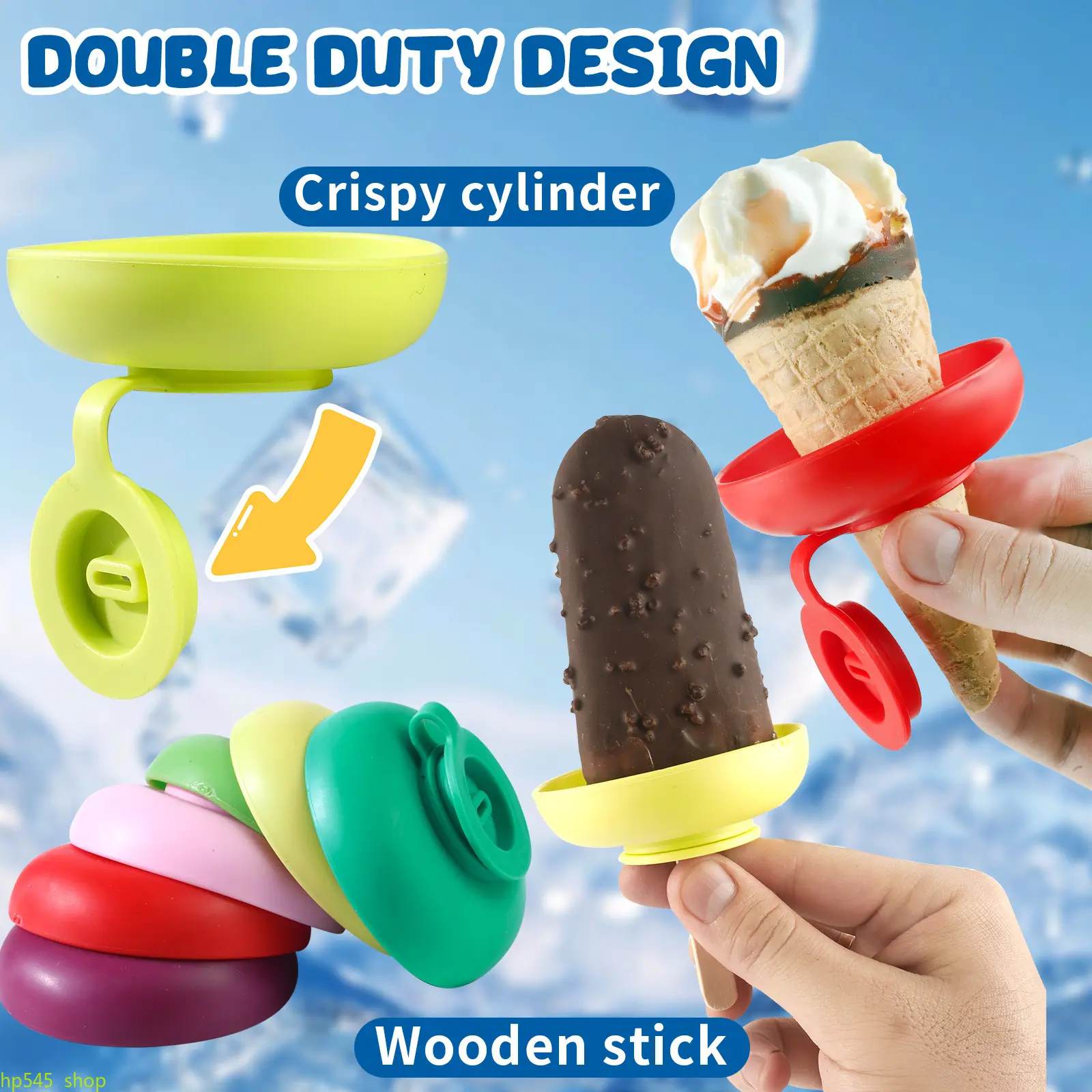 6 Pack Leak Resistant Silicone Frozen Treat Holder For Kids, Easy Grip Popsicle And Ice Cream Cone Stand Equipped With Separate Carry Pouch, Reusable Spill Prevention Accessory, Essential Summer Gadget To Keep Hands Clean While Eating Ice Cream Outside