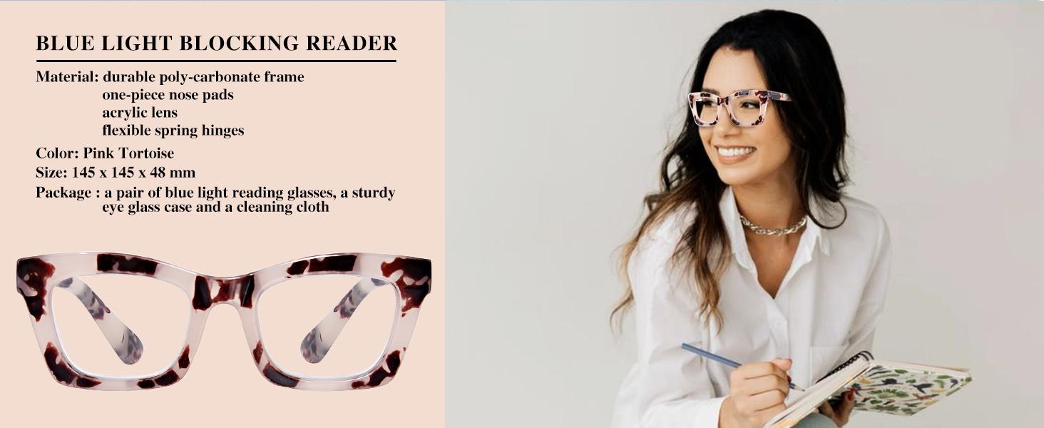 Progressive Reading Glasses for Women Oversized Spring Hinges Progressive Computer Readers Blue Light Blocking