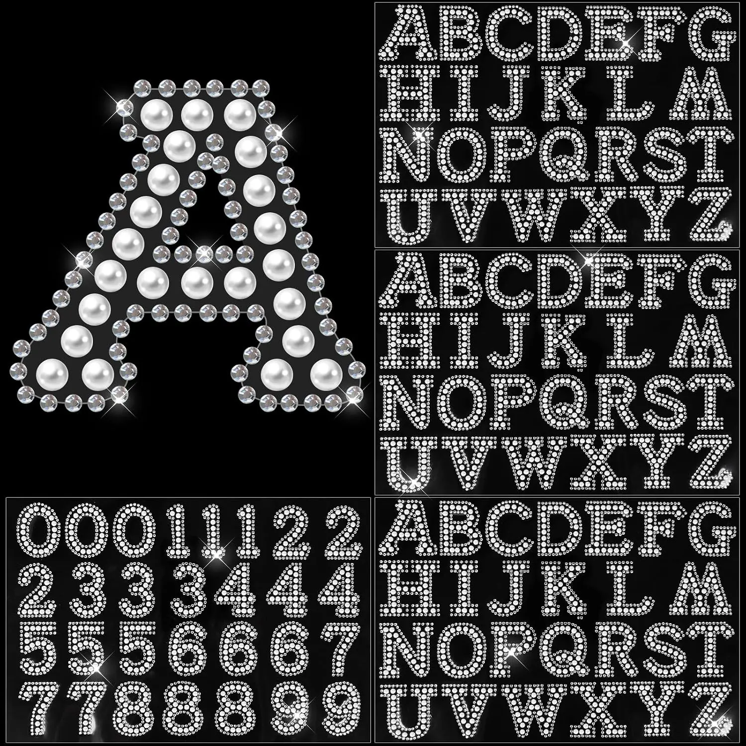 Pearl Rhinestone Letter Stickers Glitter Number Sticker White 2 in |   107 Pcs, 3 Sheets A-Z Alphabet Stickers and 1 Sheet 0-9 Number Sticker, Bling Crystal Self Adhesive Stickers for DIY Crafts