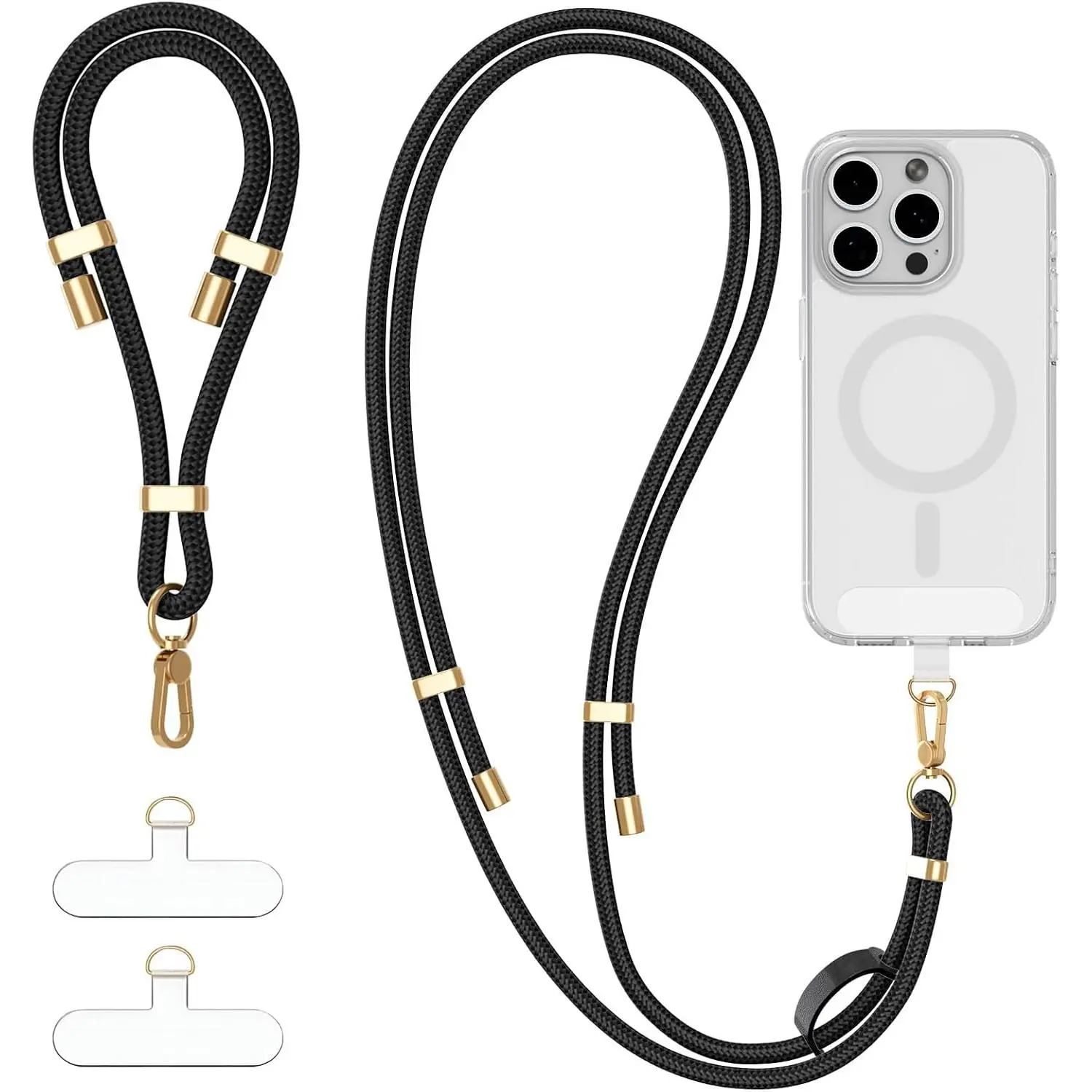 4-IN-1 Phone Lanyard + Wrist Strap Kit with 2 Pack Tabs,  Adjustable Phone Strap Crossbody, Anti-  Lanyard for  17 Pro Max and  Smartphones, Black