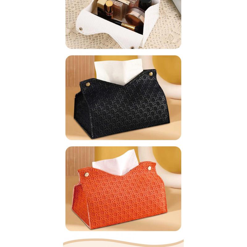 Light Luxury Rattan Pattern Faux Leather Tissue Box Cover, Elegant Napkin Holder for Bathroom, Living Room & Office, Modern Home Decor Accessory