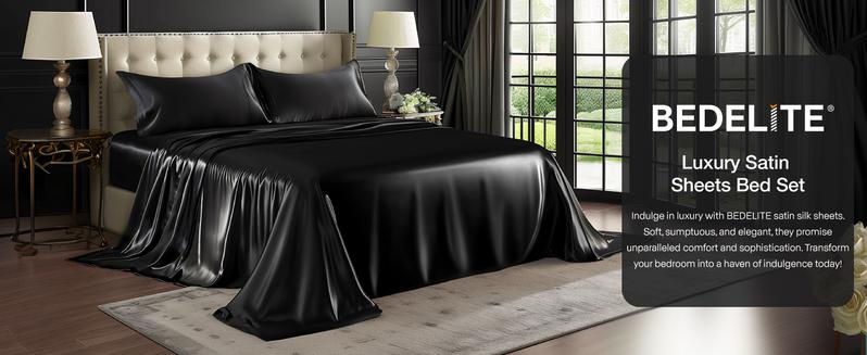 BEDELITE Satin Sheets Bed Set Luxury Soft Ivory White Summer Edition Reversible Microfiber Bedding Twin Full Queen King Sizes Deep Pocket Fitted Sheet for Hair and Skin Care Valentine's Day gift