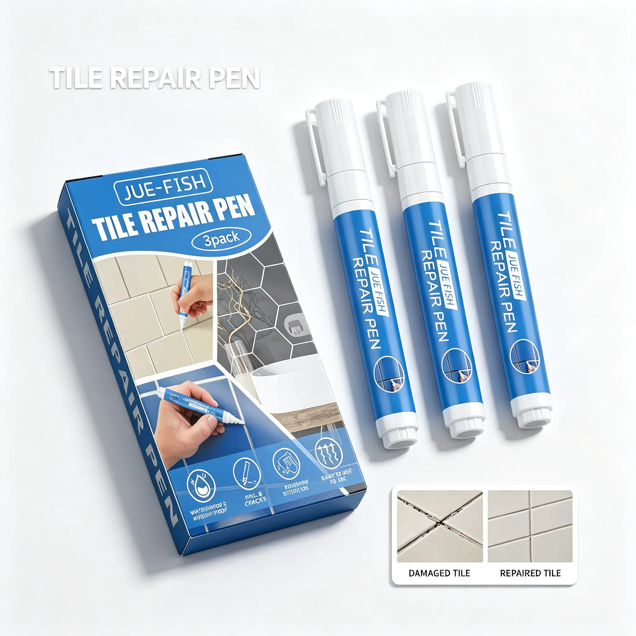 Tired Of Black Dirty Tile Grout? Tile Repair Pen Waterproof Mildew-Proof Grout Refinisher For Bathroom Kitchen Floor, Handheld, Grout Lines