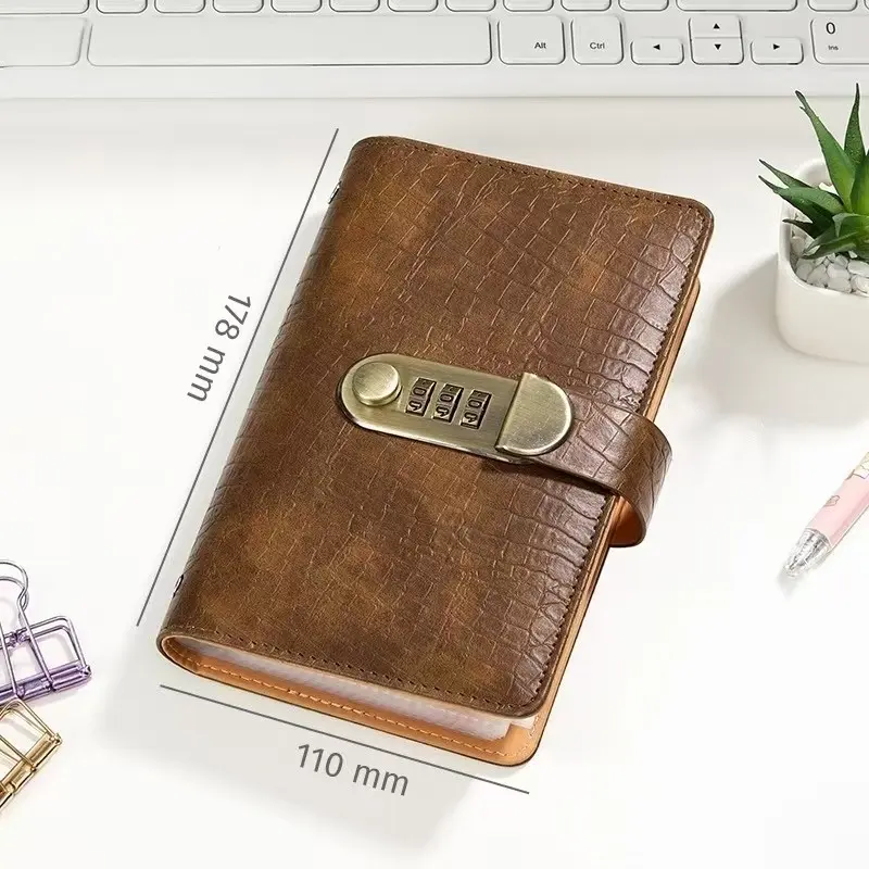 A6 Cash Envelope Binder with 3-Digit Combination Lock, Crocodile Pattern PU Leather Money Savings Album, 50 Sheets Double-Sided Clear Pockets Bill Organizer Book for Cash Coins Receipts (No Paper)