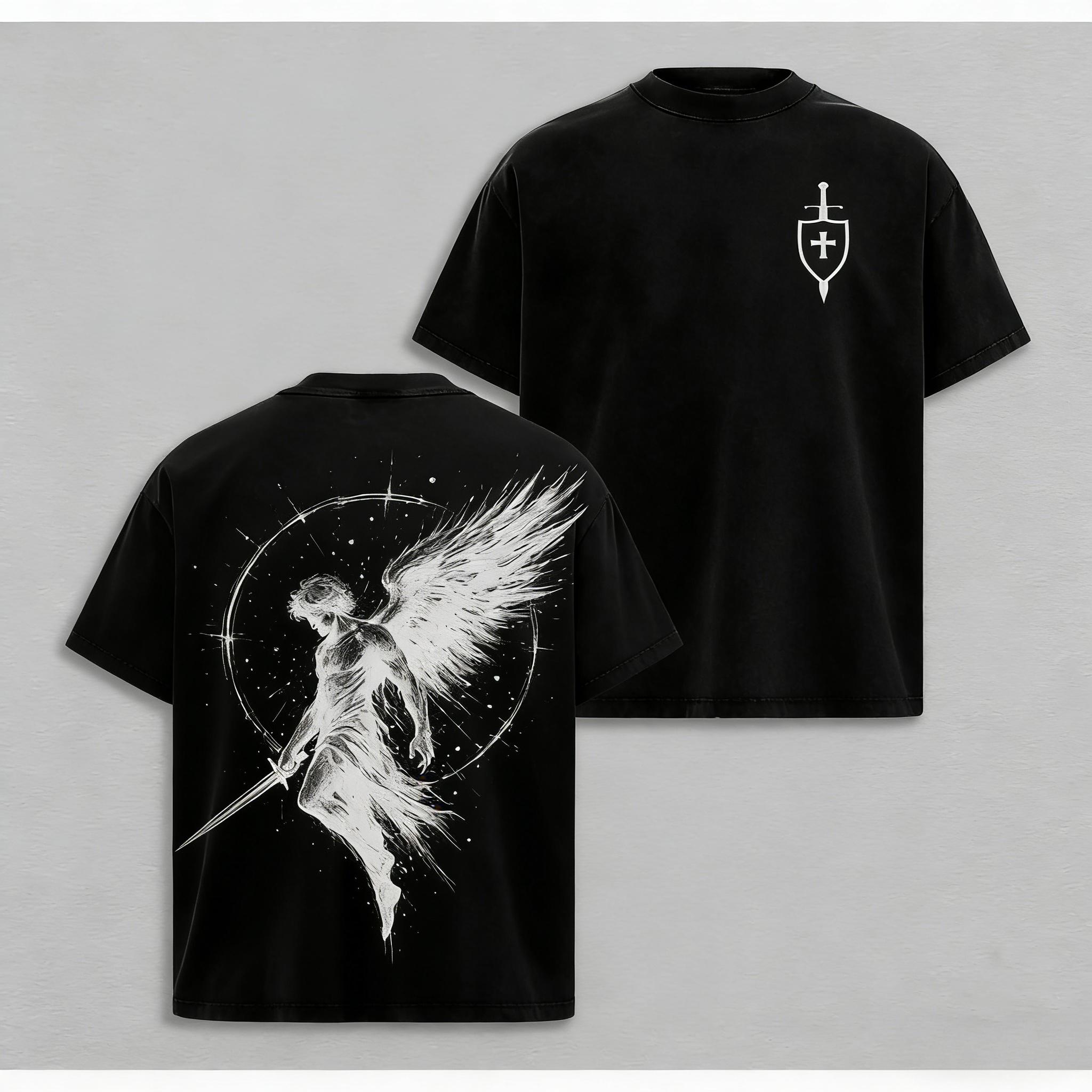 Archangel Michael Winter Outfit x Flame Sword x Shield x Justice Scales Archangel Michael T-shirt Saint Michael Archangel x Flame Sword T-shirt Vintage Style Church Clothing Fitness Vest Christian Jesus Clothing