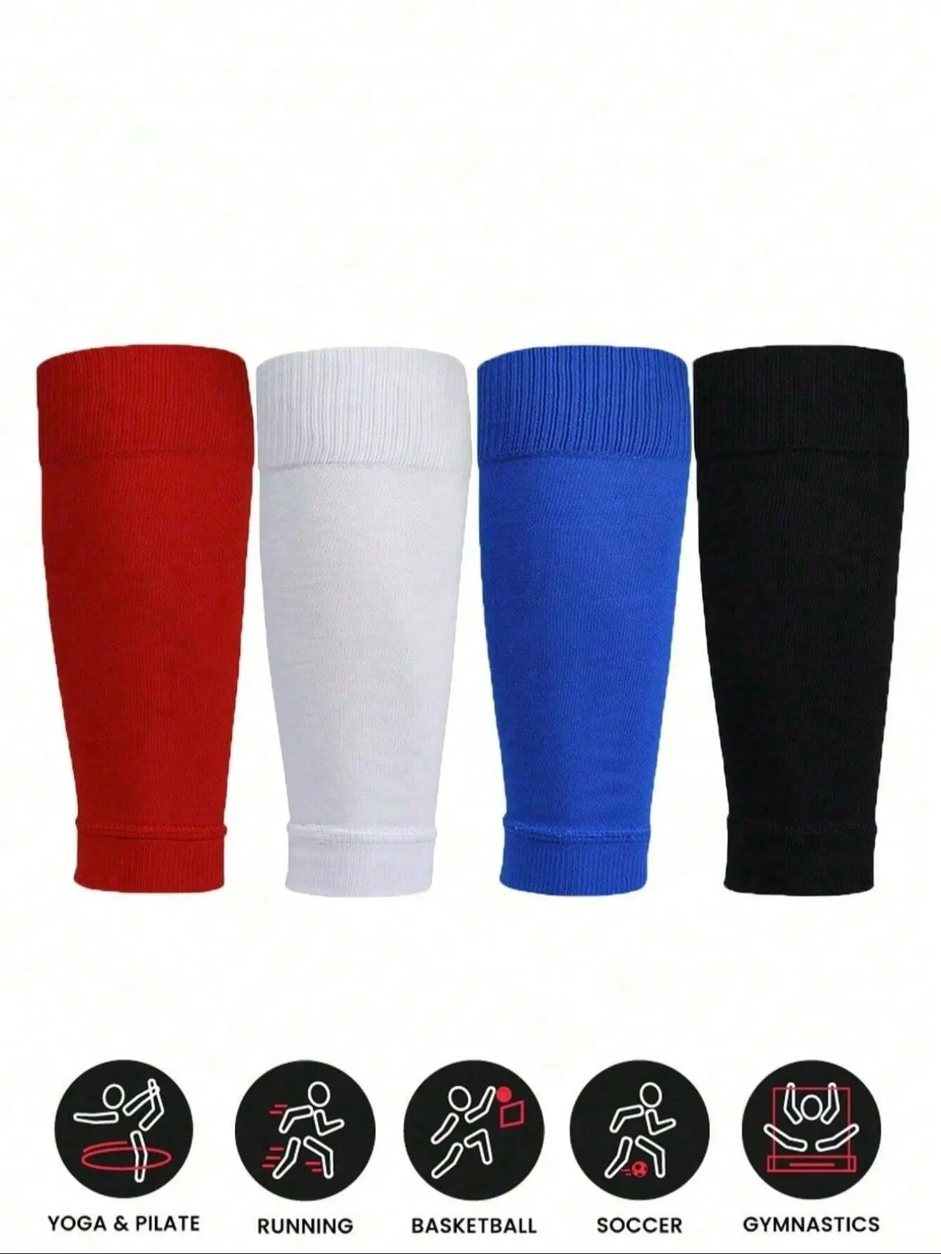 4 Pairs Unisex Sports Leg Compression Sleeves, Elastic Football Protective Shin Guards, No-Show Socks for Kids Training