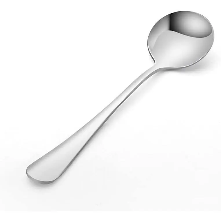 2 count Soup Spoon Round Stainless Steel Bouillon Spoons Round Spoons 6.7 inch