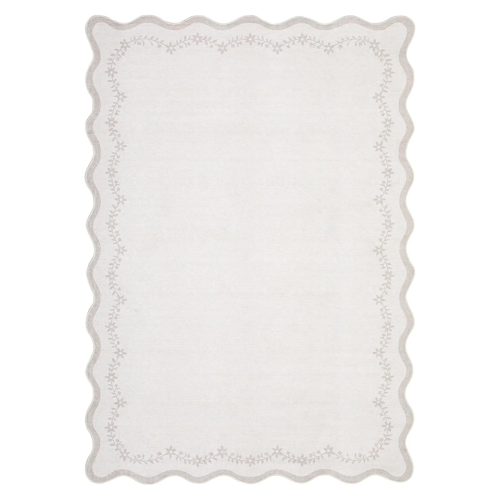 Scalloped Edge Washable Area Rug - Soft Non-Slip Low Pile, Mark Resistant Modern, Multi-Size 2'x3' Rugs for Bedroom Kids Rooms with Floor Protection Solutions
