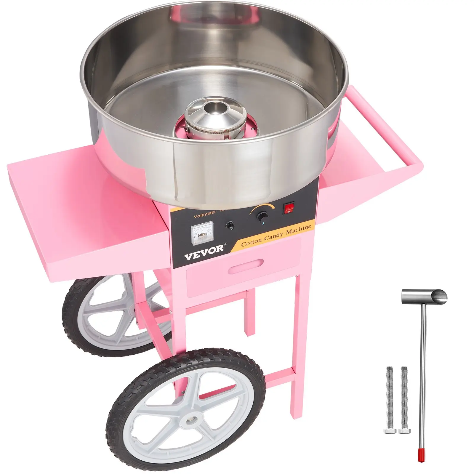 VEVOR 1000W Commercial Electric Cotton Candy Machine with Cart, Stainless Steel Bowl, Sugar Scoop & Drawer, Makes 6 Cotton Candies Per Minute for Festivals, Carnivals, Kids Birthday Parties, Blush Pink, Colorful Cotton Candy