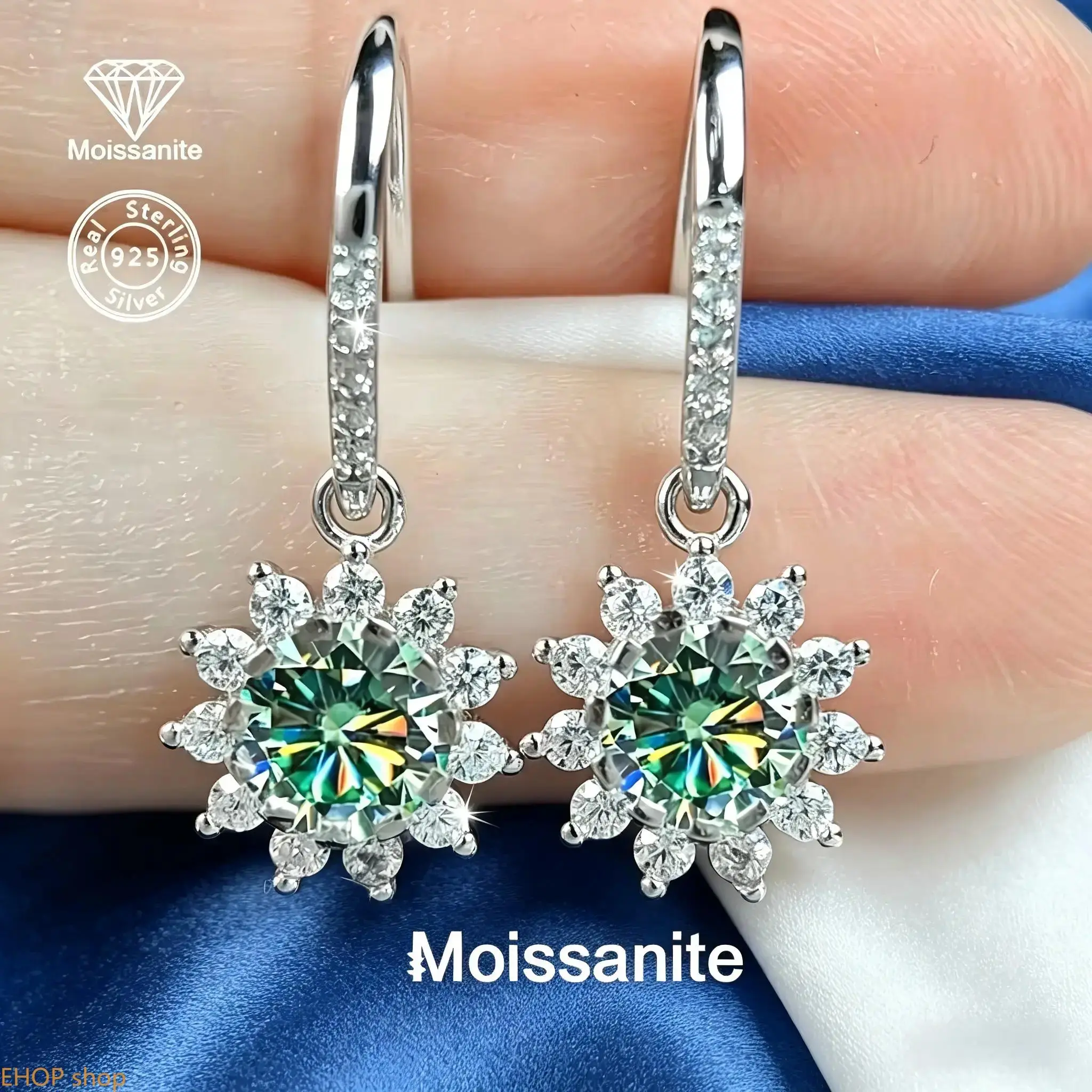 925 Sterling Silver 1 Carat Moissanite Sunflower & Snowflake Earrings, Luxury Versatile Women’s Jewelry, Ideal for Birthday, Valentine’s Day, Christmas, Halloween, New Year, Daily Wear, Vacation, Party & Wedding