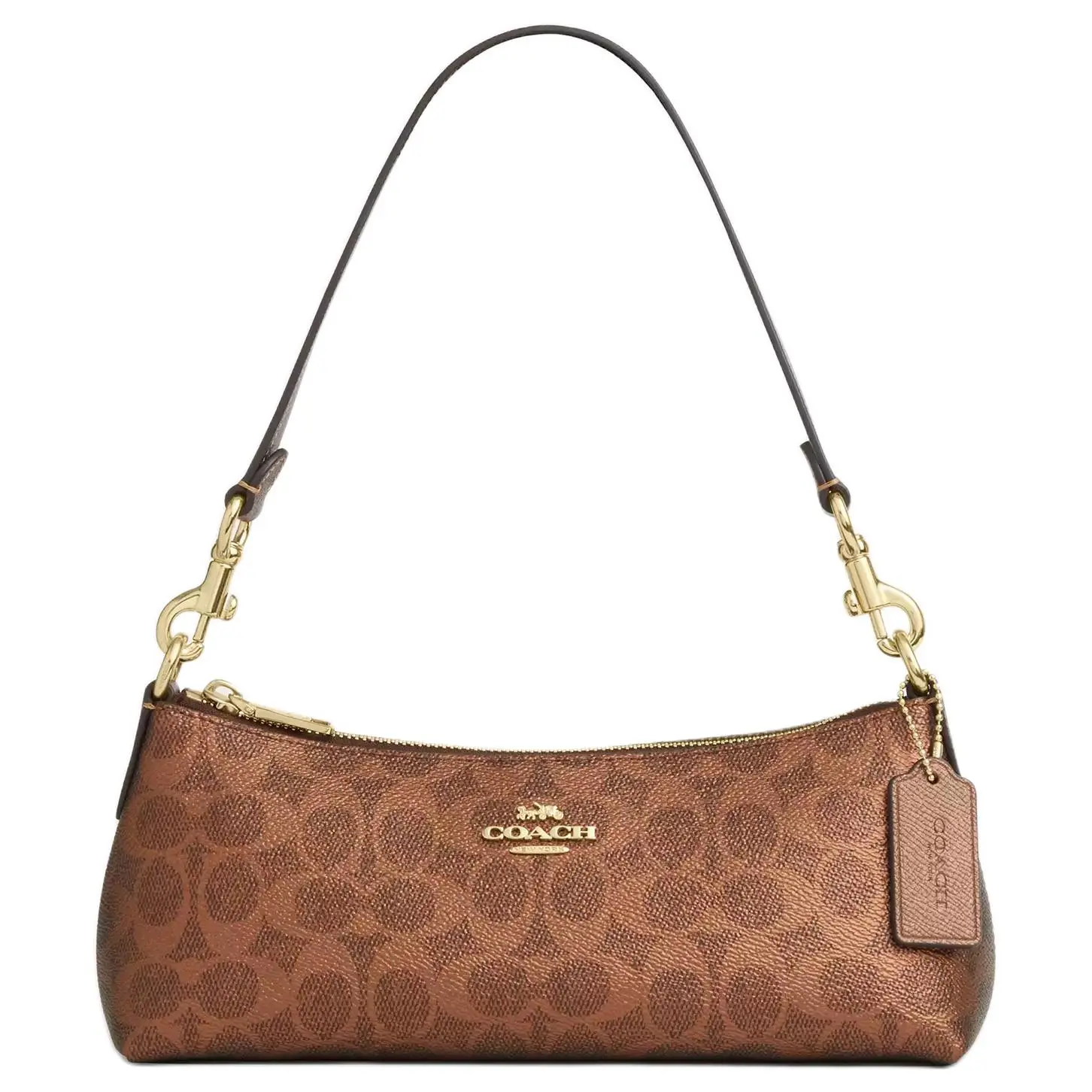 Coach Charlotte Signature 25 Crossbody Shoulder Bag for Women, Gold Logo, Leather-Trimmed Coated Canvas, Medium, Brown