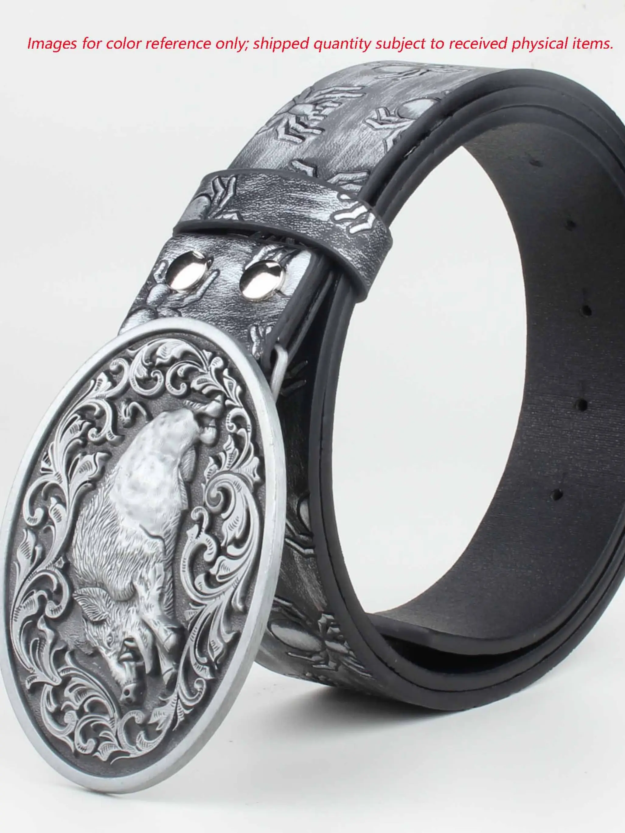 1pc American Vintage Oval 3D Wild Boar Buckle Spider Belt, Street Style Synthetic Belt, All Seasons, All over Print, Batch Number 1366