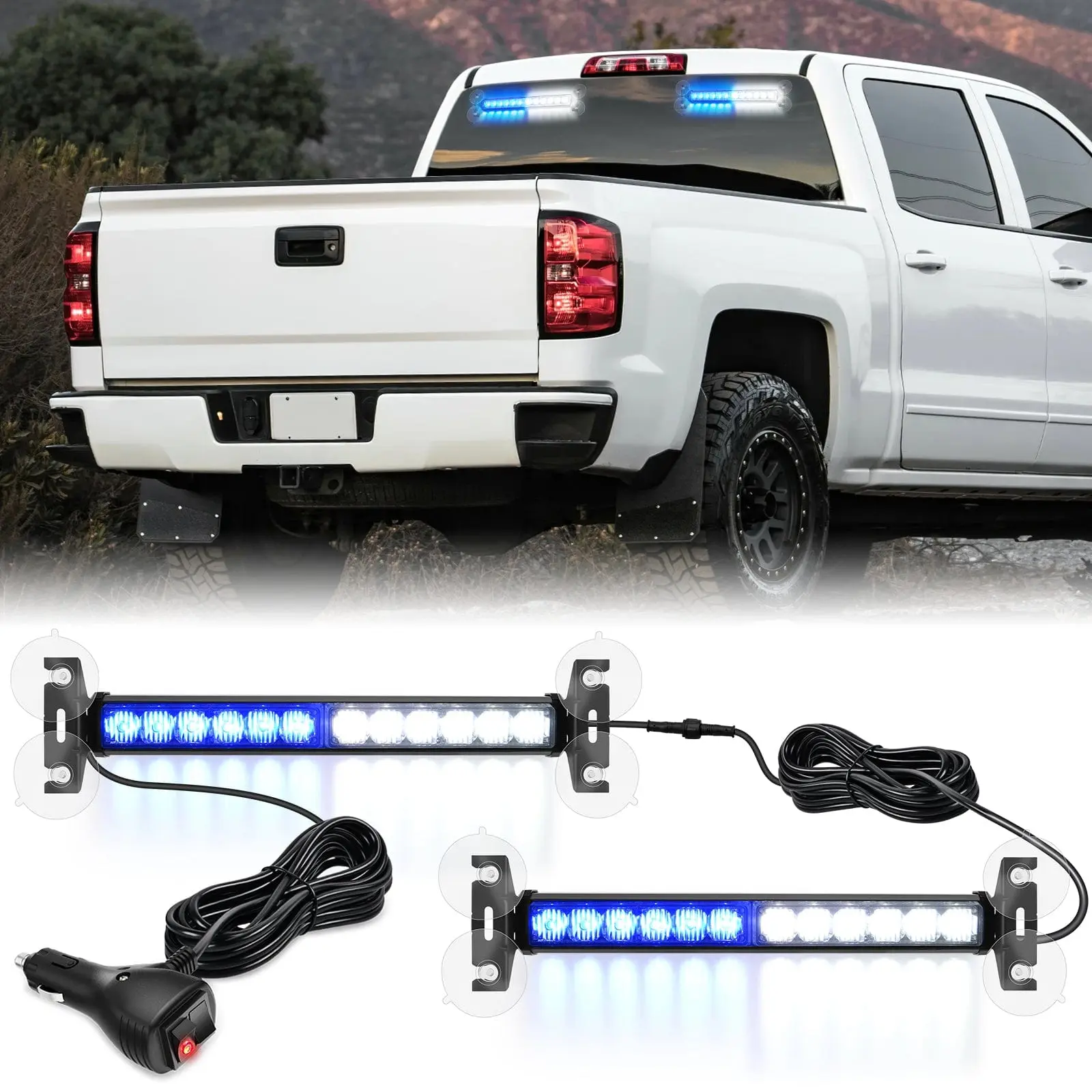 Nilight 24LED Strobe Traffic Advisor Light Bar 2 in 1 Blue White Dash Working Safety Flashing Lights Front/Rear Windshield Construction Lights for Trucks Cars Plow Vehicles