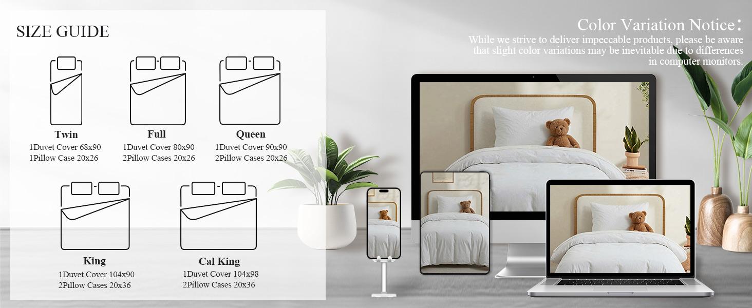 100% Washed Cotton Duvet Cover Twin Size,-Like Textured White Fade-Resistant Natural Bedding Set (No Comforter), 68x90 Inches