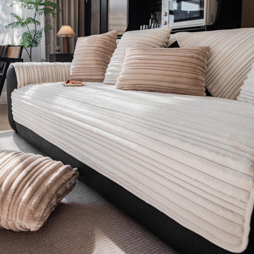 Solid Color Irregular Striped Sofa Cover, 1 Count Non-slip, Soft Comfortable Sofa Protector for Home Living Room Hotel Dormitory Sofa Couch Covers
