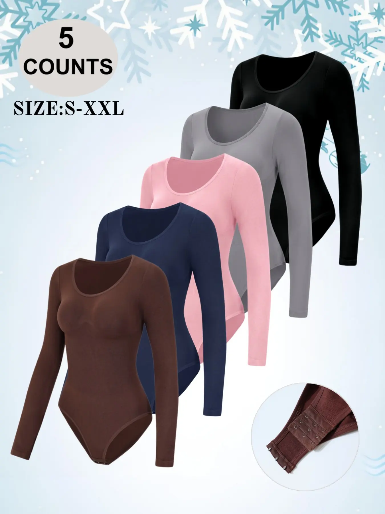 Women's Long Sleeve Seamless Shaping Design Bodysuit, Round Neck Light Tummy Control Shapewear,Ribbed Top Daily Vacation Outfits