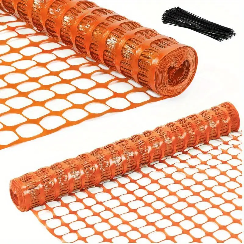 4 x 100FT Plastic Mesh Fence | Construction Barrier Netting, Safety Fence with 100 Zip Ties, Garden Fencing, Above Ground, Suitable for Snow, Poultry, Chicken, Deer, Patio, Available in Green and Orange