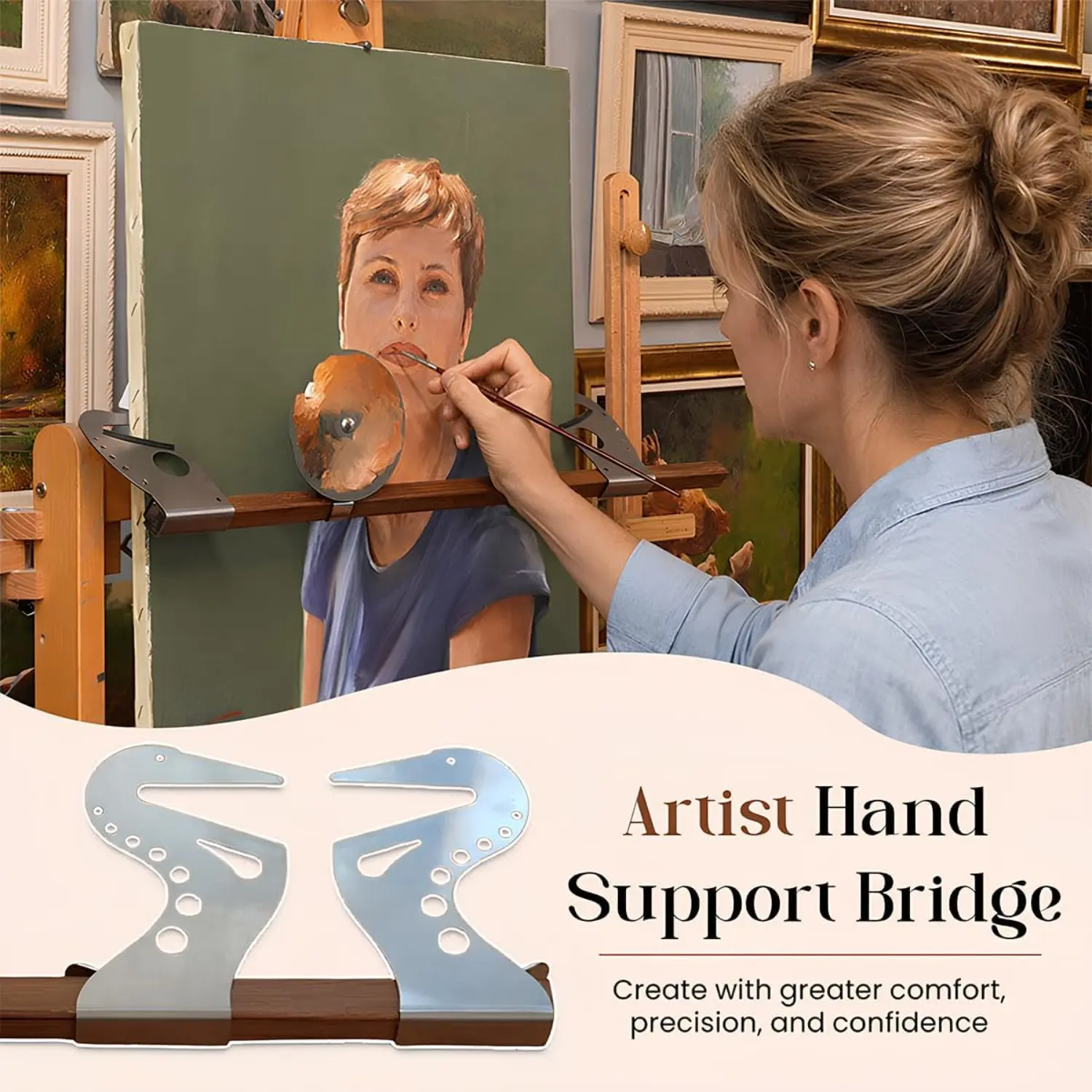 Adjustable Easel Hand Rest Support Bar, Artist Hand Support Bridge Metal Wrist Rest Stand with Precision, Self-Locking Gravitys Design Adjustable Height & Angl for Sketching Drawing