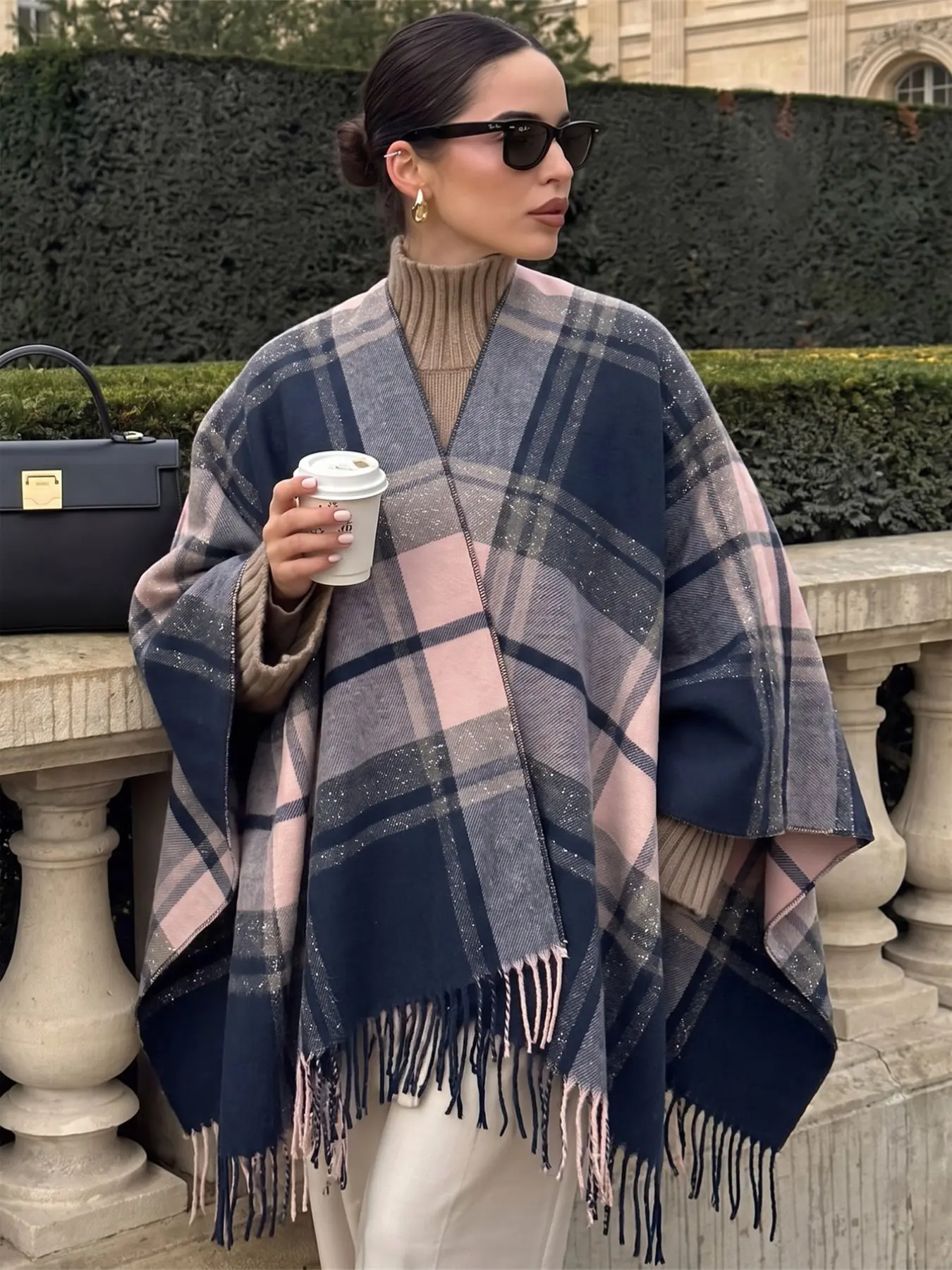 Women's Shawl Wrap Poncho Ruana Cape, Open Front Cardigan Shawls for Spring Fall Winter, Split Scarf Fashion Accessory