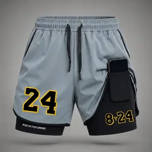 Men’s Number 24 Graphic Print 2-in-1 Athletic Shorts, Built-in Compression Liner, Secure Inner Phone Pocket, Elastic Drawstring Waist, Quick-Dry Gym Running Training Shorts for Summer Daily Wear