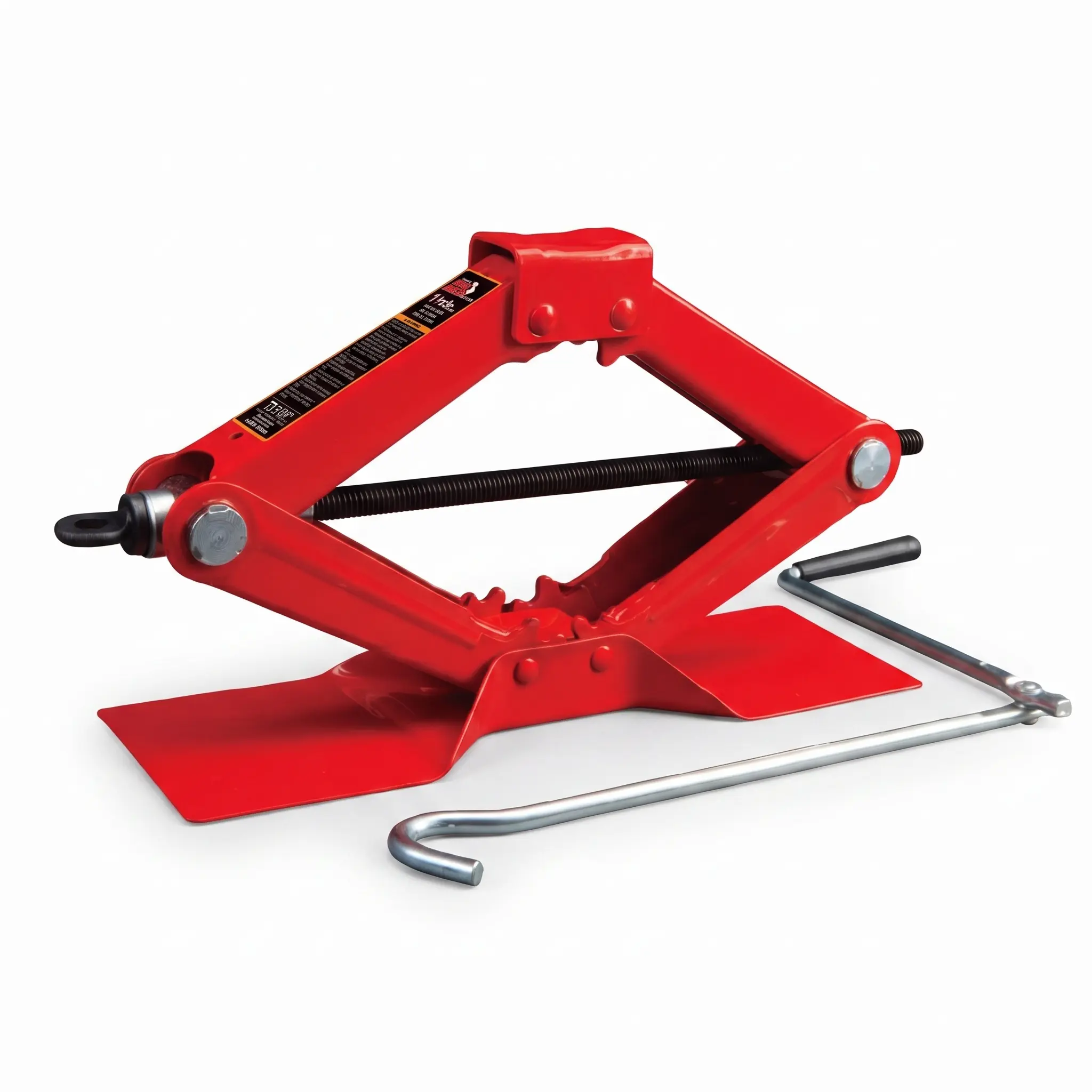 Red Steel Car Scissor Lift Jack Kit, 1.5 T (3000 lb) Capacity snatch strap ropes hemp winch